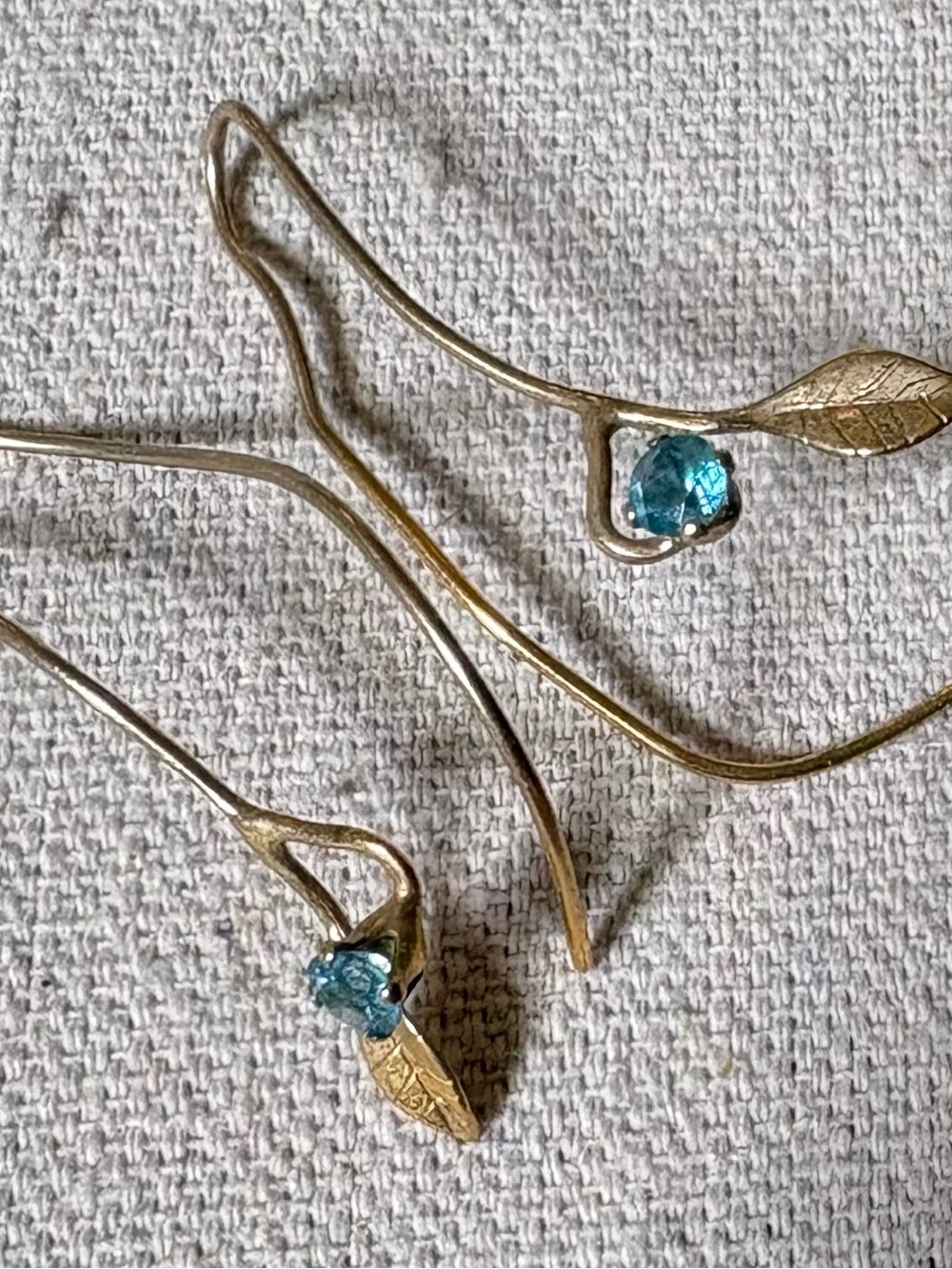 Gold Leaf Drop Climber Earrings with Turquoise Accent